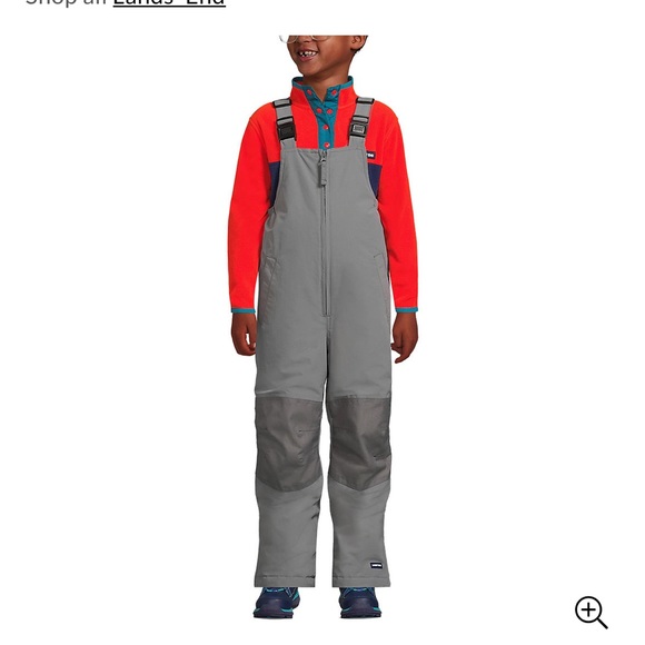 LANDS’ END KIDS SQUALL WATERPROOF INSULATED IRON KNEE SNOW BIBS-CADET GREY-16 - Picture 3 of 16